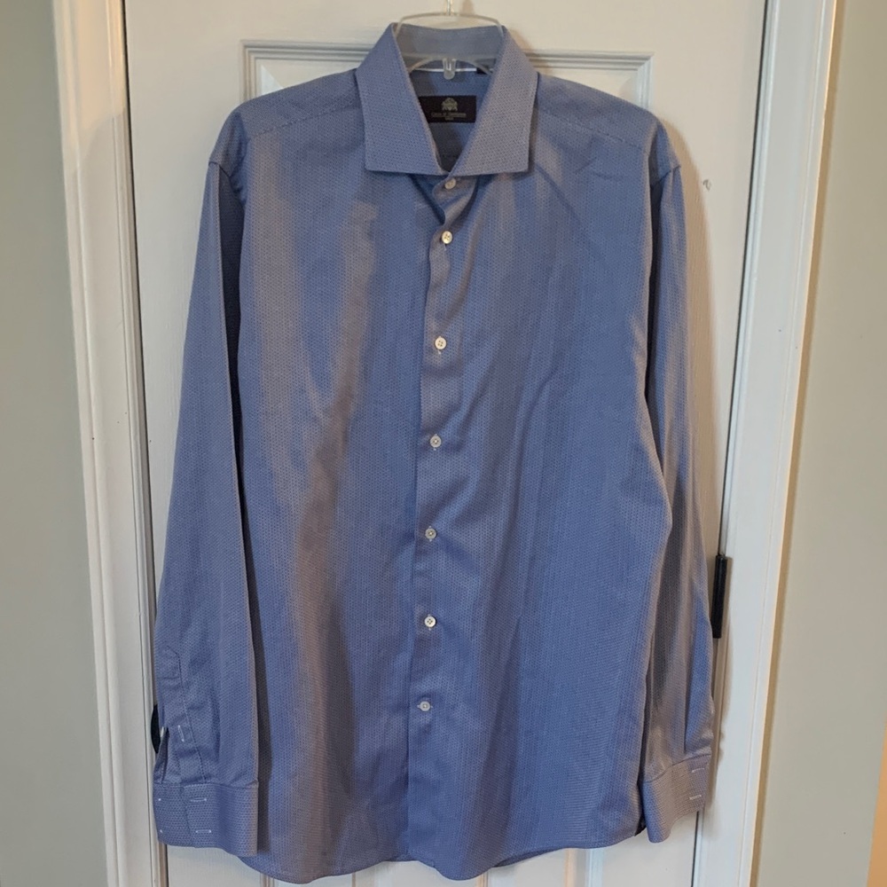 Circle of Gentleman Men’s Dress Shirt 17 Blue Geometric Pattern Button Sleeve